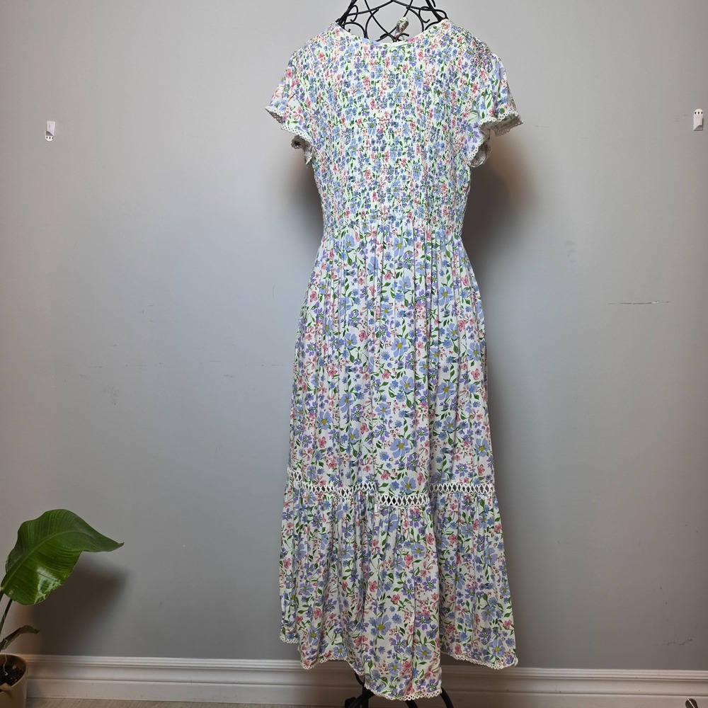 Patrons of Peace Floral Midi Dress Bohemian Cottagecore Stretchy Style Medium